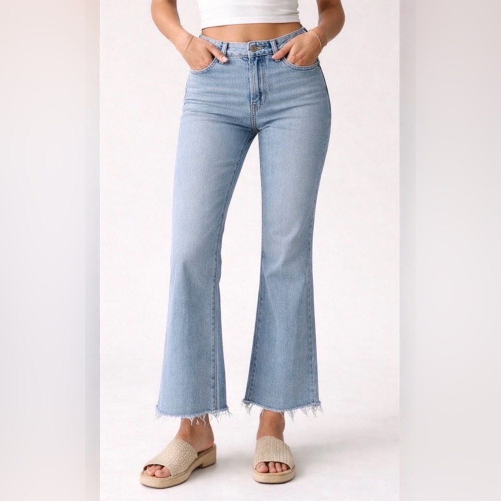 AG ADRIANO GOLDSCHMIED Light Blue Denim Flare Crop Jeans